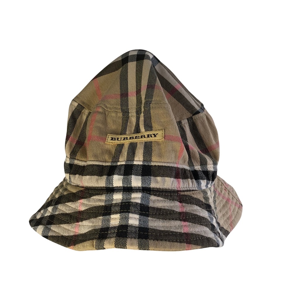 Vintage Y2K Burberry Golf Nova Check Bucket Hat Plaid Sun Cap Beige Size L/XL - Picture 2 of 11
